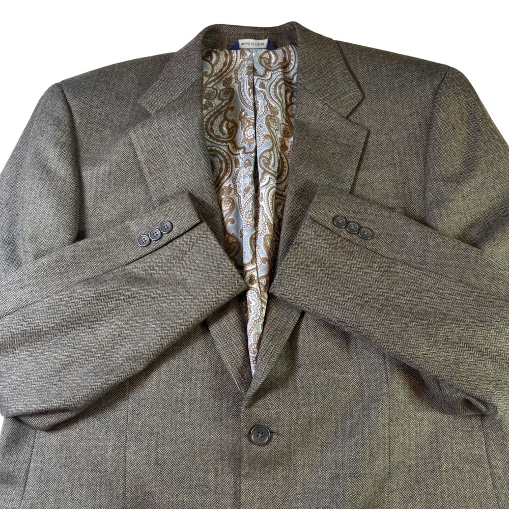 Alan Flusser Wool Cashmere Blazer Herringbone Sport Coat Brown Paisley Size 42L